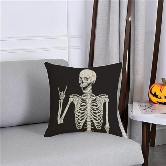 (2Pc) Skeleton Skull Halloween Pillow Covers Case Sofa Chair Halloween Decor - Picture 5 of 6